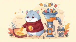 Illustration of the Coby Agency hamster mascot guiding a stream of lead cards through a funnel-shaped pipeline and placing the qualified ones into a briefcase, representing B2B PPC campaigns built for pipeline instead of clicks